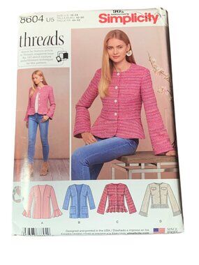 Simplicity 8604 Threads Pattern Womens Jacket Size 16-18-20-22-24 Uncut